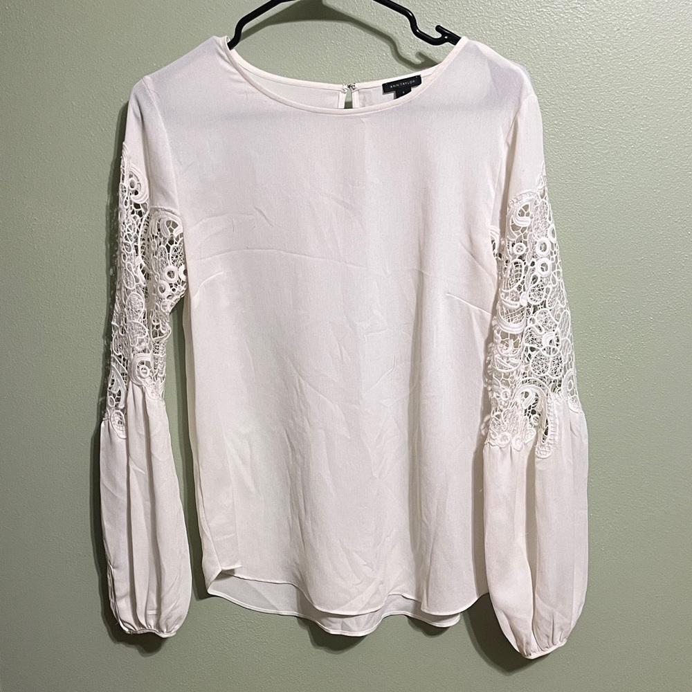 Ann Taylor Cream Lace Sleeve Blouse